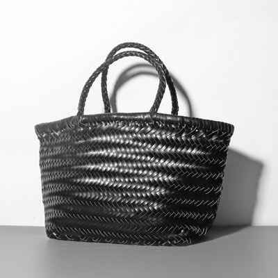 Women Soft PU Leather Woven Handbag Handmade Summer Shoulder Bag