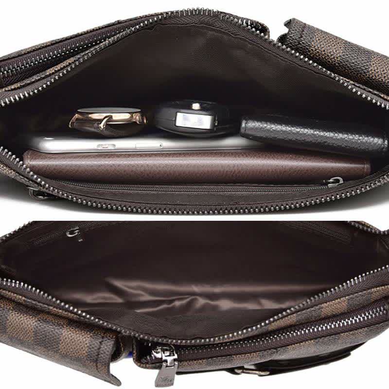 Waist Bag for Men Leather Plaid Travel Sling Bag Chest Bag