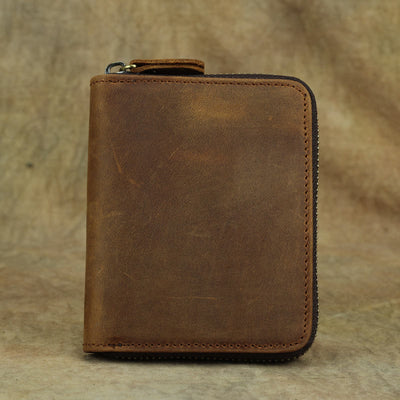 Retro Leather Wallet Multifunctional Small Zipper Purse For Men