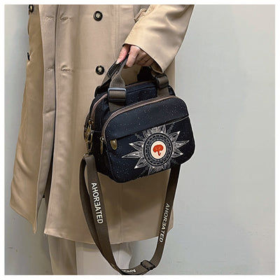 Triple Compartment Handbag Women Colorful Printing Oxford Crossbody Purse