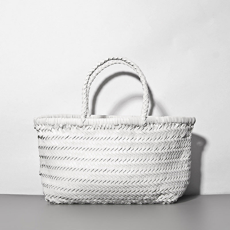 Women Soft PU Leather Woven Handbag Handmade Summer Shoulder Bag