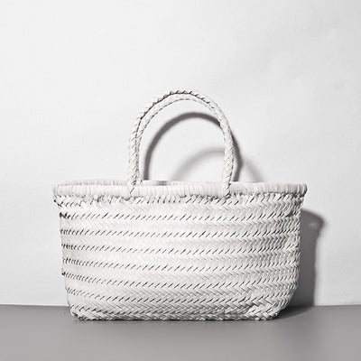 Women Soft PU Leather Woven Handbag Handmade Summer Shoulder Bag