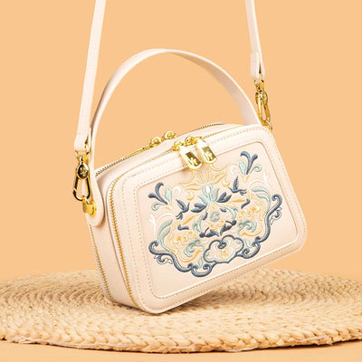Top-Handle Bag for Women Vintage Embroidery Folk-Custom Shopping Crossbody Bag