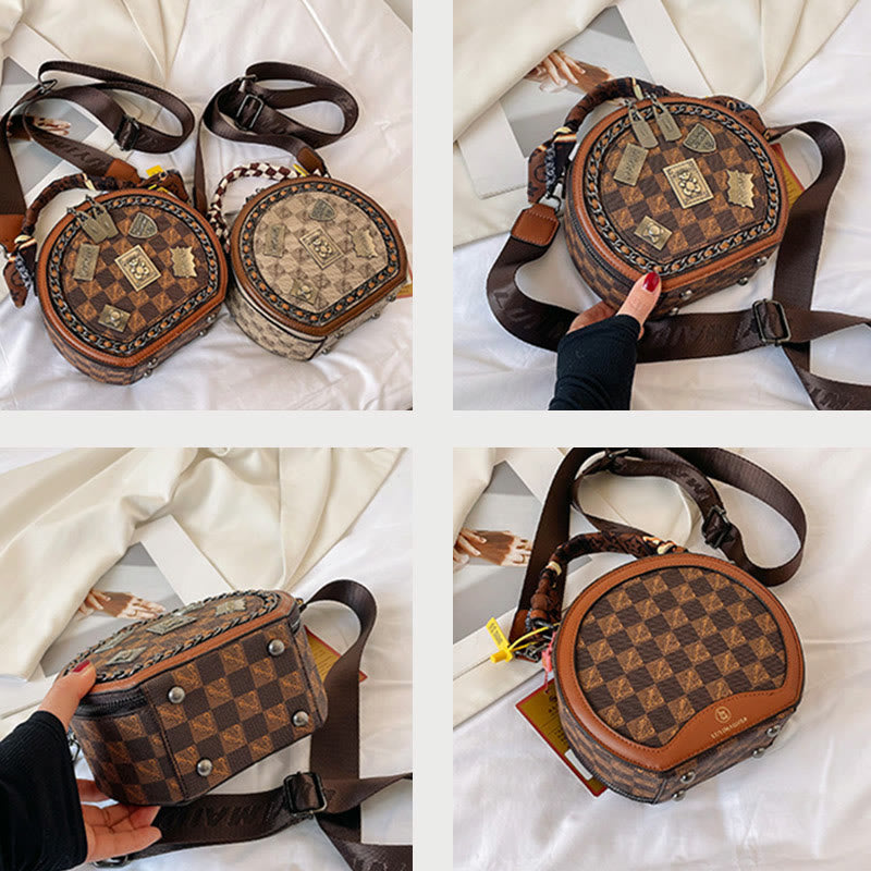 Top-handle Bag For Women Vintage Wide Strap Small Round Bag
