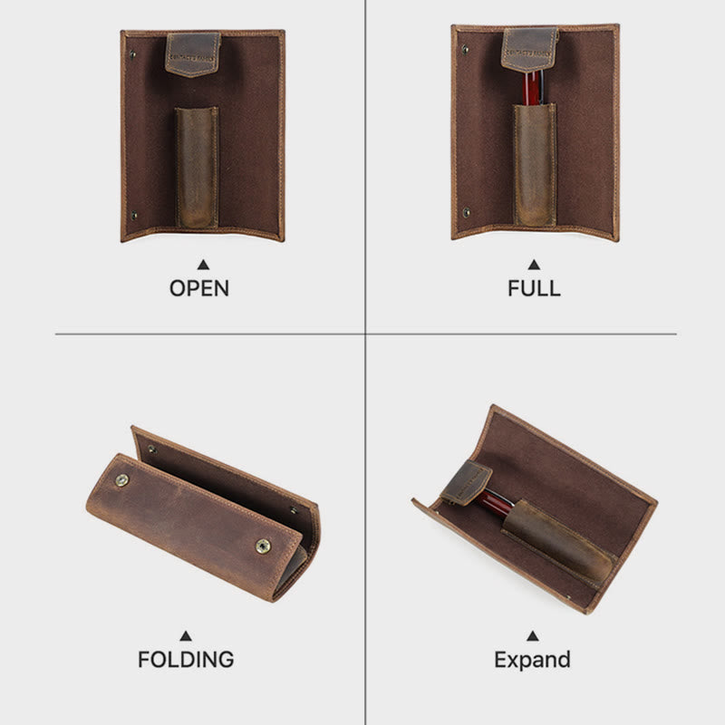 pencil case for business Vintage genuine leather simple pen case