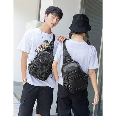Unisex Small Black Sling Crossbody Shoulder Bag Daypack with USB Charger