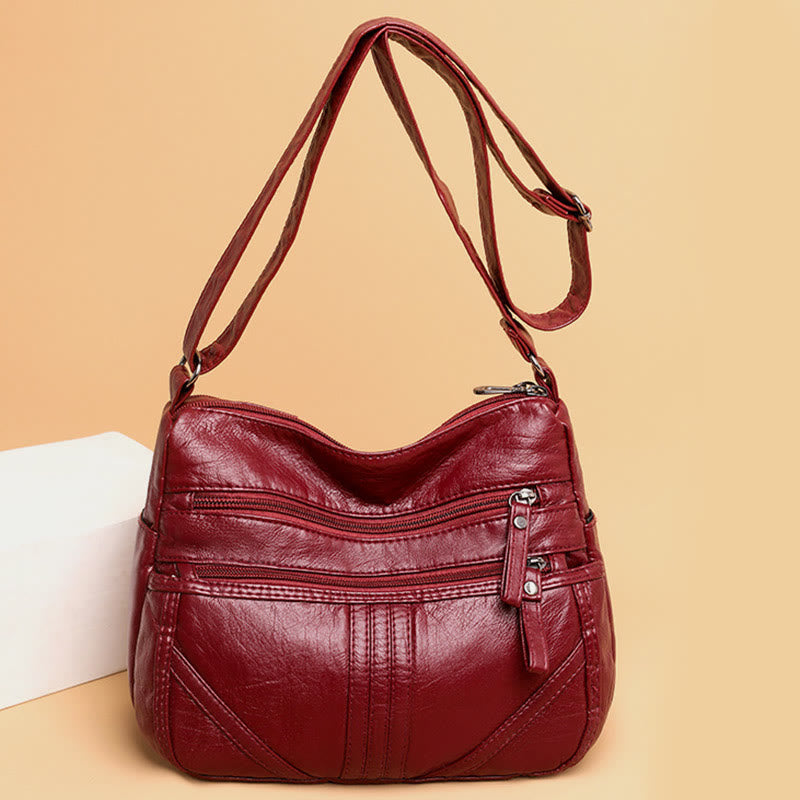Vintage Large Capacity Shoulder Bag For Women Soft Leather Purse