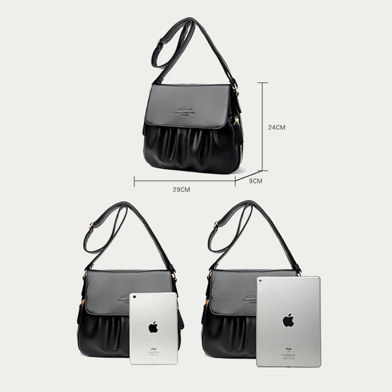 Leisure Crossbody Bag For Women Pleated Style Lightweight Leather Bag