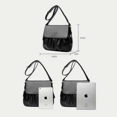 Leisure Crossbody Bag For Women Pleated Style Lightweight Leather Bag