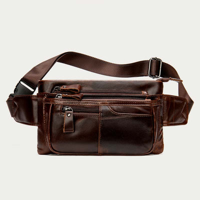 Men Classic Leather Sling Bag Waist Bag with Ajustable Strap