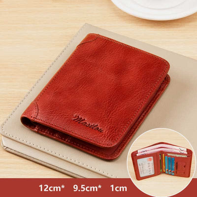 RFID Blocking Cowhide Leather Wallet Retro Roomy Front Pocket Wallet
