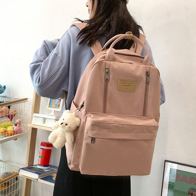 Backpack for Women Minimalist Plain Color Nylon Outdoor School Daypack