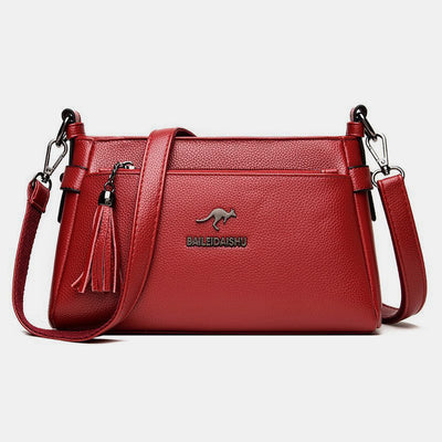 Genuine Leather Crossbody Purse for Women Small Tassel Crossover Shoulder Bag
