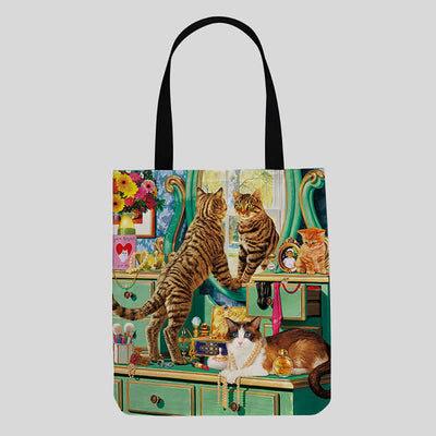 Cute Kitty Canvas Tote Bag for Women Men Multifunction Shoulder Purses