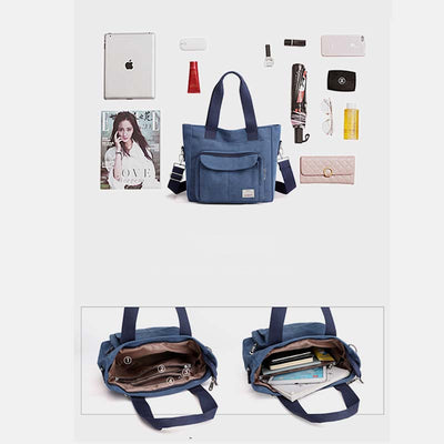 Women's Canvas Top Handle Handbag Multi-pocket Crossbody Shoulder Bag Tote Purse
