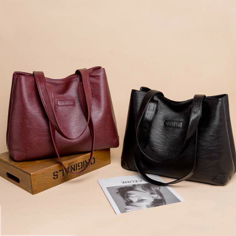 Women's Double Compartment Soft Faux Leather Tote Handbag Shoulder Bag Purse