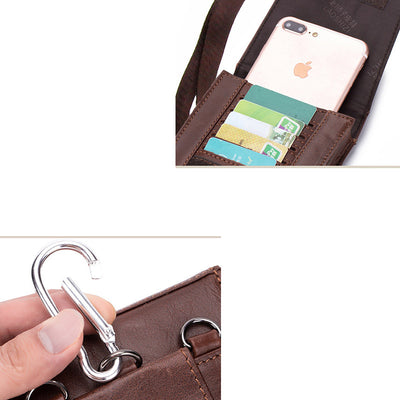Genuine Leather Wallet Clutch Multi-Slot Waist Bag with Belt Loop Crossbody Strap
