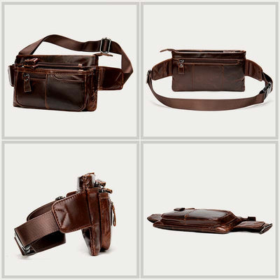 Men Classic Leather Sling Bag Waist Bag with Ajustable Strap