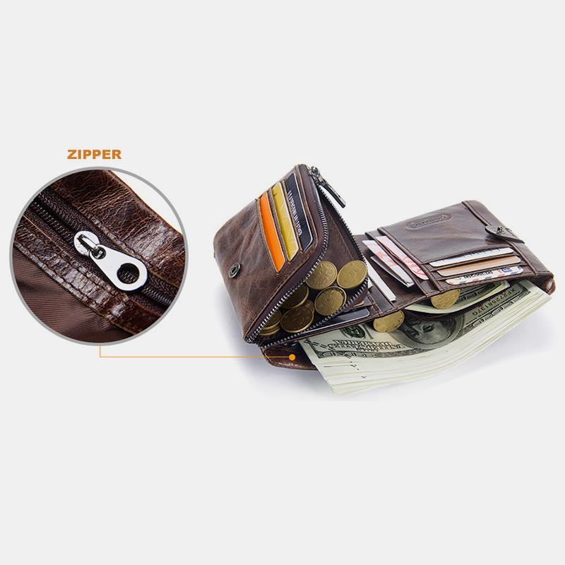 High Capacity Vintage Leather Trifold Wallet