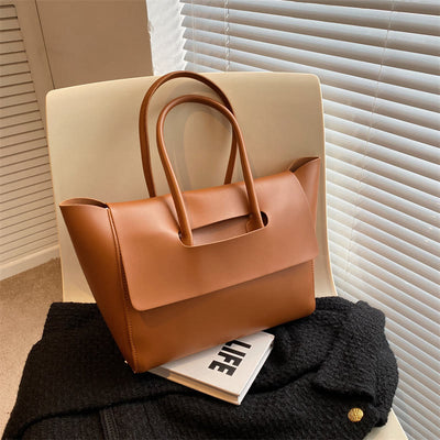Clamshell Tote For Women Large Minimalist Leather Office Commuter Purse