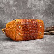 Genuine Leather Alligator Print Handbag Top-Handle Satchel with Crossbody Strap