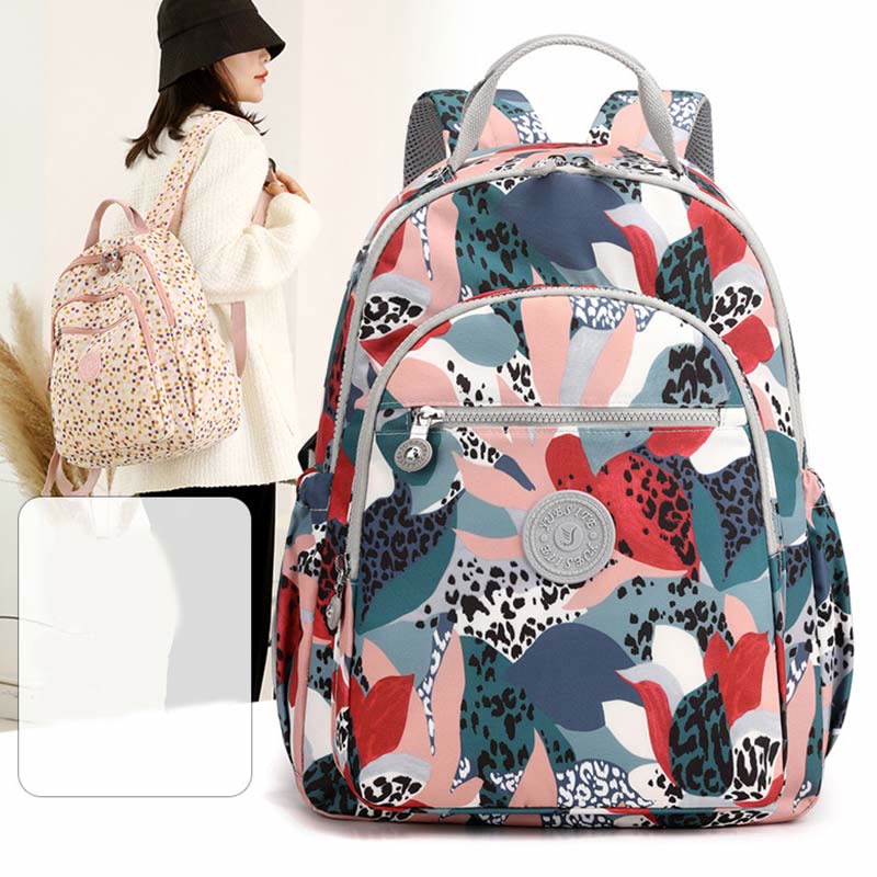 Backpack for Women Waterproof Multi-Compartment Printing Casual Nylon Lightweight Schoolbag