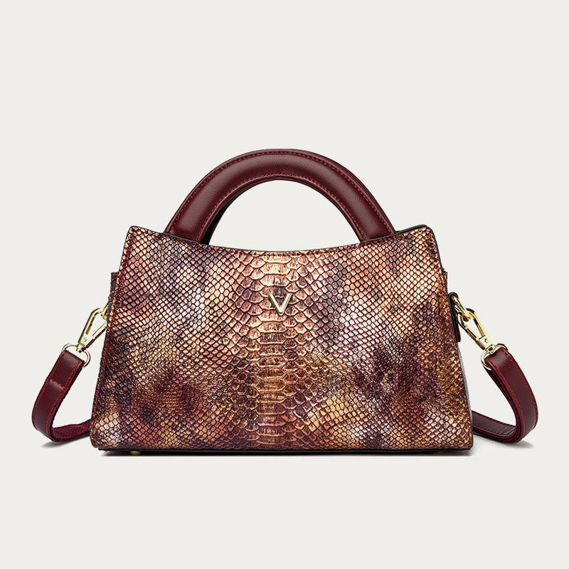 Top-Handle Bag For Women Snakeskin Grain Shape Elegant Crossbody Bag