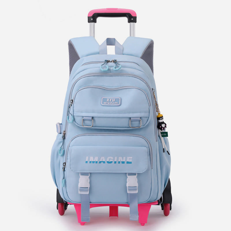 Girls Rolling Backpack For School Waterproof Nylon Wheels Purse