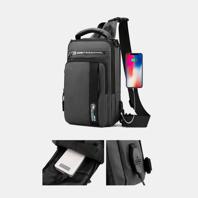 4 Way-use Lightweight Multi-Pocket Classic Sling Bag With USB Charging Port