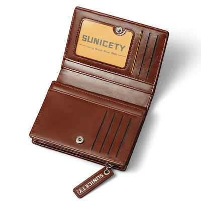 Mens Bifold Wallet Retro RFID Credit Card Holder with Zipper Pocket