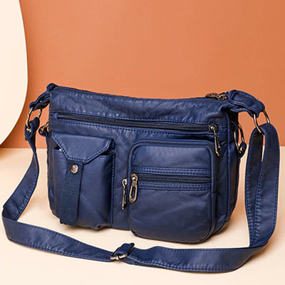 Women Soft Leather Crossbody Purse Double Compartment Roomy Handbag Shoulder Bag