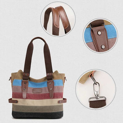 Multifunction Color Block Canvas Handbag Hobo Tote Bag Crossbody Purses