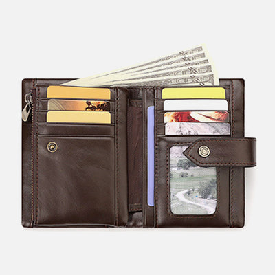 Billfold Passcase Wallets for Men Women Durable Genuine Leather Wallet