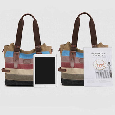 Multifunction Color Block Canvas Handbag Hobo Tote Bag Crossbody Purses