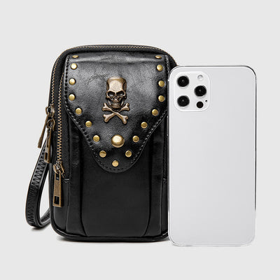 Phone Bag For Women Black Punk Style Portable Travel Bag