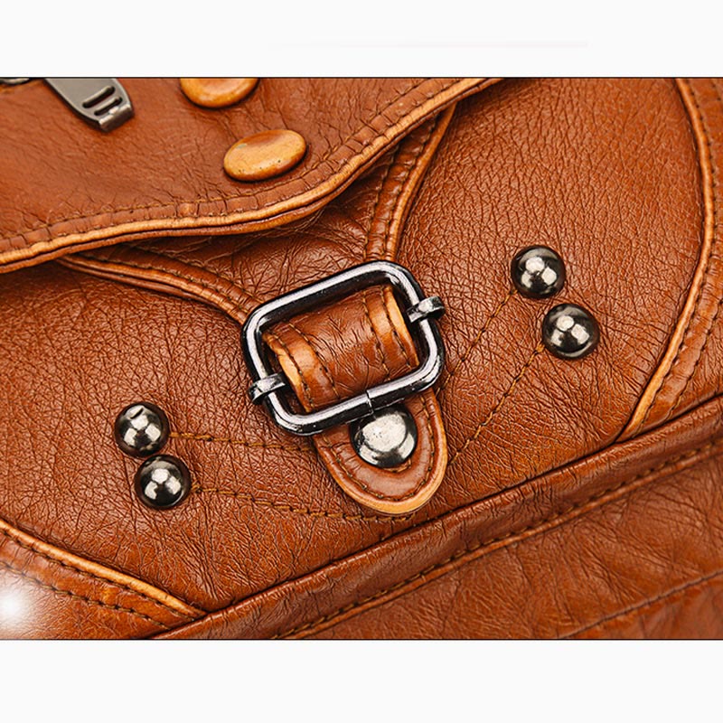 Large Shoulder Bag Women Double Compartment Leather Stitching Crossbody Purse