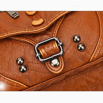 Large Shoulder Bag Women Double Compartment Leather Stitching Crossbody Purse