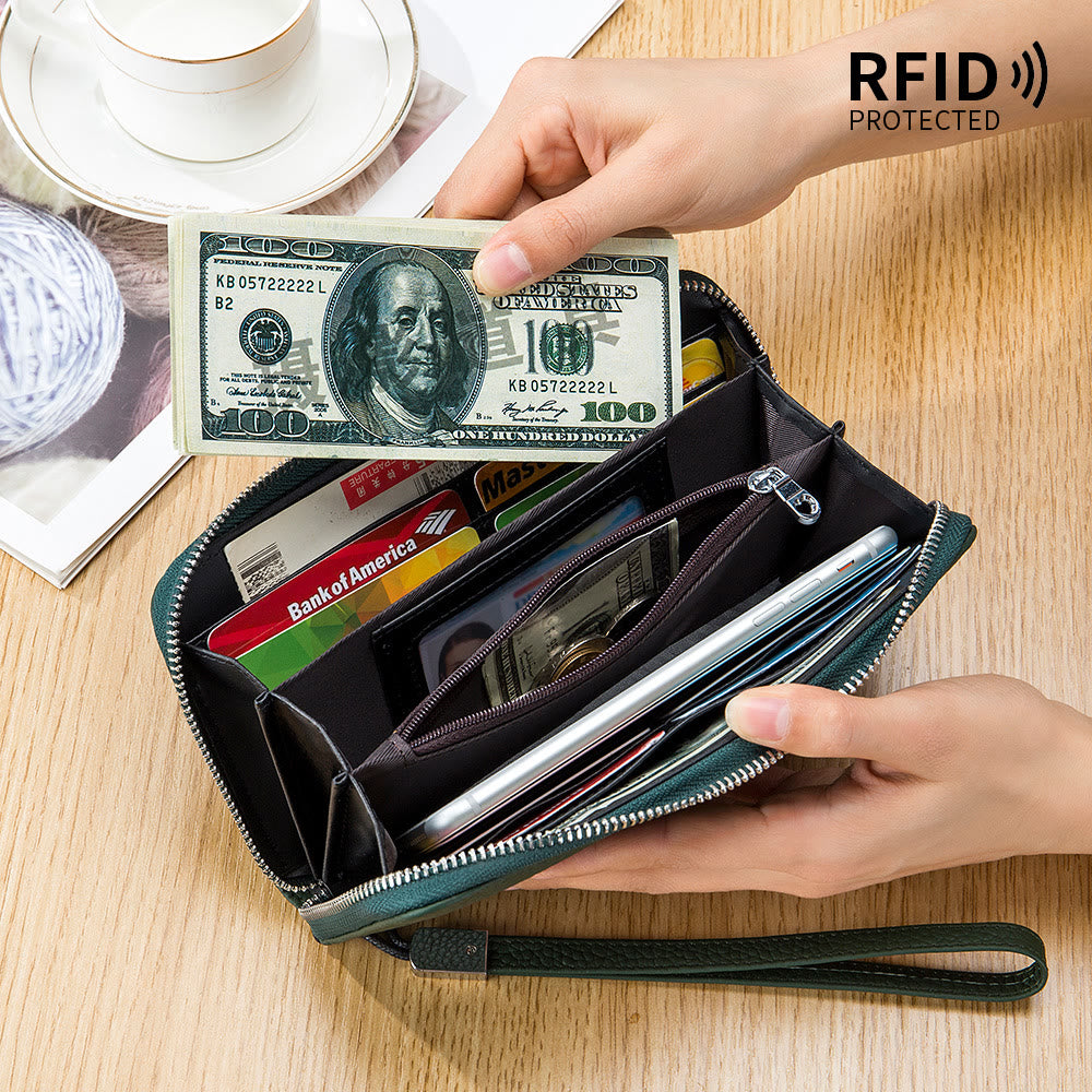 Classic Long Wallet RFID Roomy Leather Phone Purse For Women