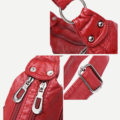 Mulit-Pocket Crossbody Purse for Women Retro Rivets Leather Shoulder Handbag