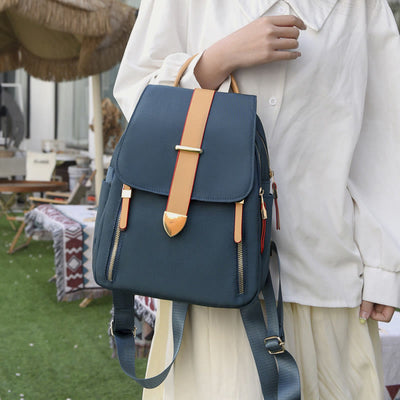 Nylon Backpack For Women Solid Color Large Capacity Leisure Bag