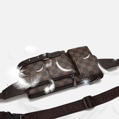 Waist Bag for Men Leather Plaid Travel Sling Bag Chest Bag