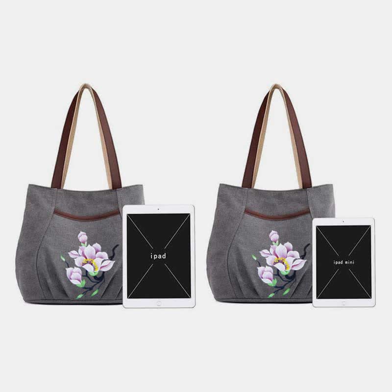 Multi-Pocket Casual Canvas Tote Handbags for Women Shoulder Bag Top-Handle Satchel