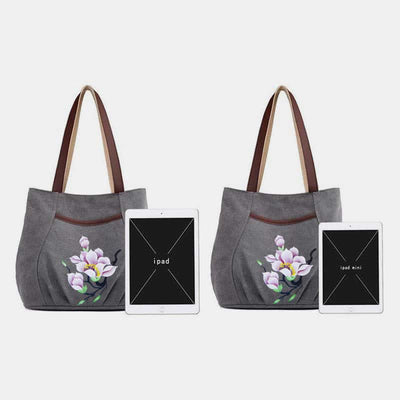 Multi-Pocket Casual Canvas Tote Handbags for Women Shoulder Bag Top-Handle Satchel