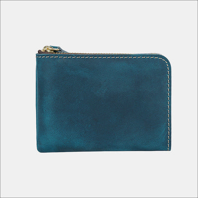 Vintage Genuine Leather Slim Zip Wallet Crazy Horse Leather Coin Purse