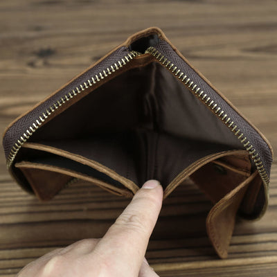Retro Leather Wallet Multifunctional Small Zipper Purse For Men