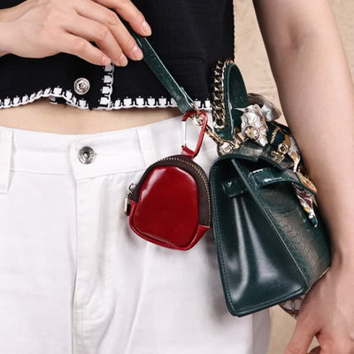 Mini Leather Zipper Coin Purse Cowhide Leather Cute Purses Wallet