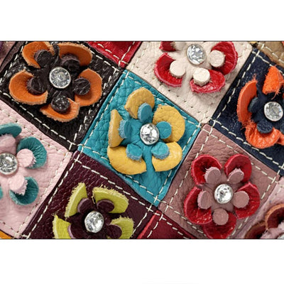Genuine Leather Multicolor Flower Handbag