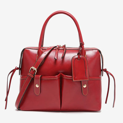 Retro Square Tote For Women Soft Oil Wax Leather Handbag