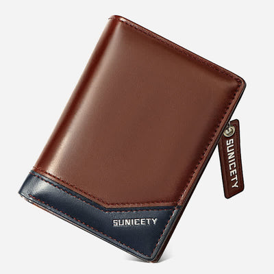 Mens Bifold Wallet Retro RFID Credit Card Holder with Zipper Pocket