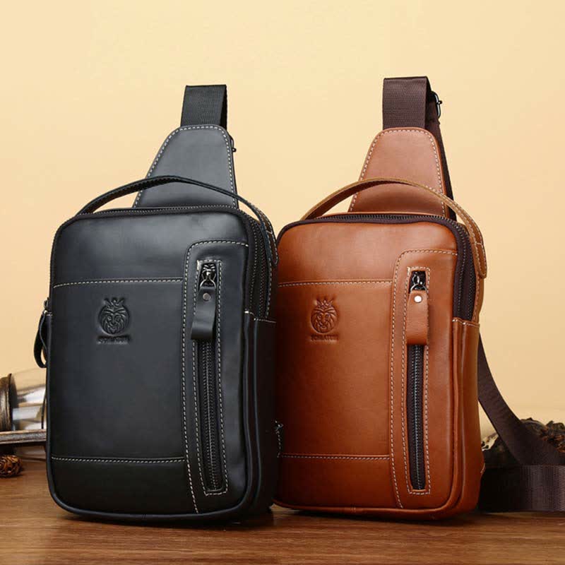 Genuine Leather Sling Bag for Men Vintage Crossbody Casual Hiking Daypack